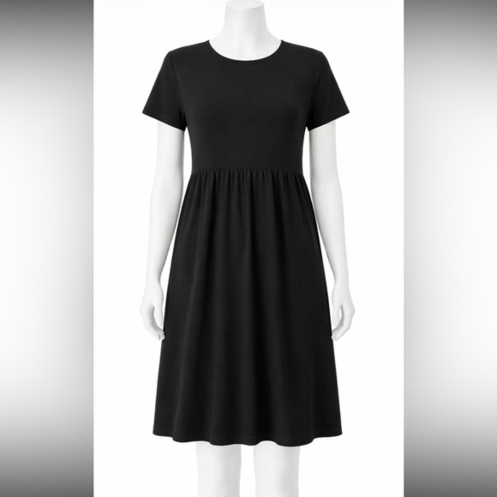 Emery Rose Black Empire Waist Dress | Short Sleeve | Knee Length | 2XL